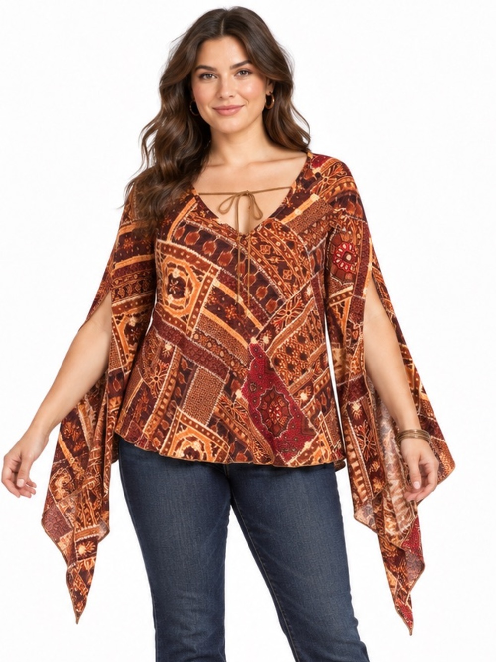 Vintage Y2K A.E. Sport Co. Boho Patchwork Split Sleeve Blouse 1X Canada